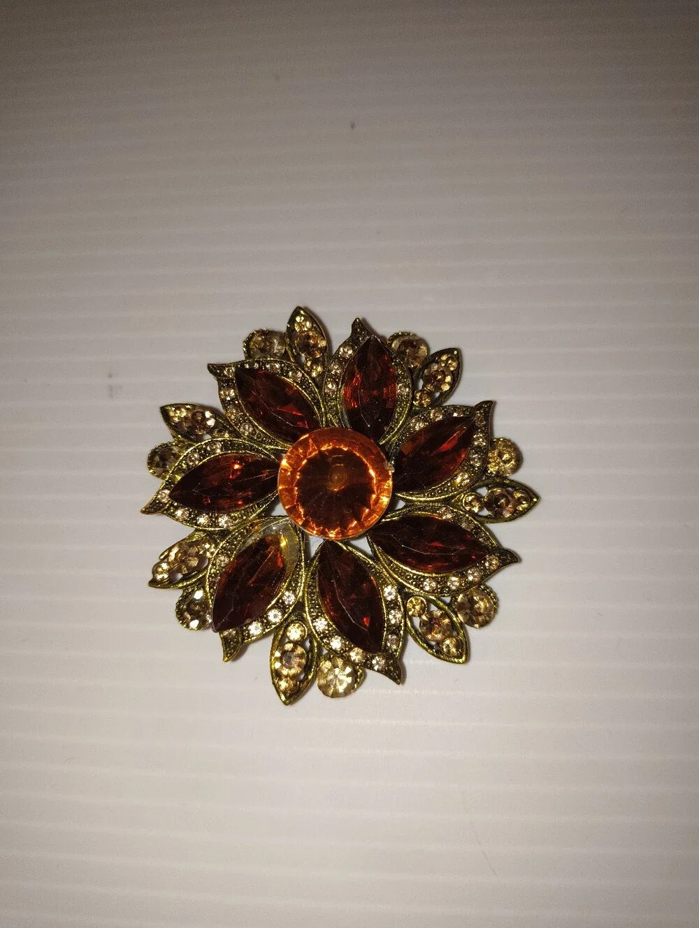 Vintage-Style Gold and Amber Flower Brooch